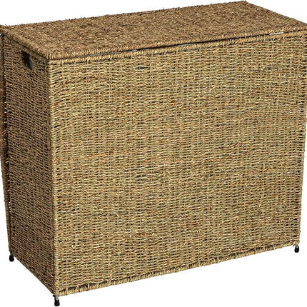 Household Essentials Brown Wicker 3-Compartment Laundry Sorter with Lid - Open Box

