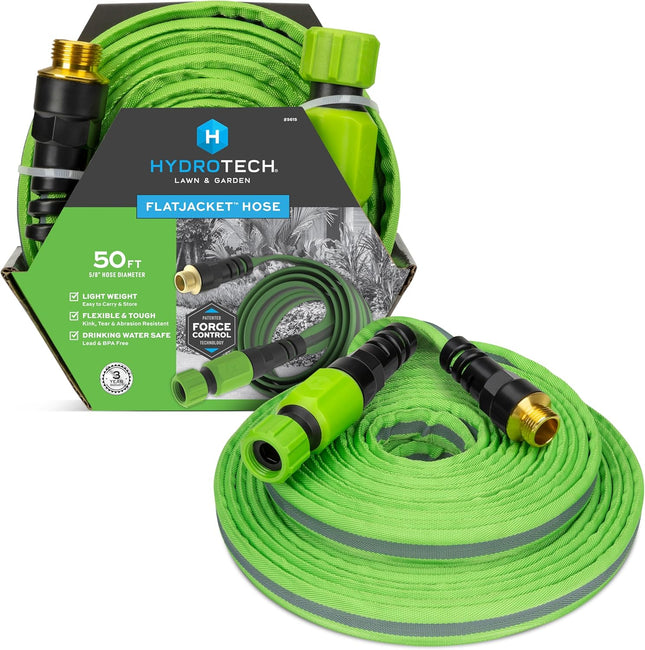 HydroTech FlatJacket 5/8" 50 ft Garden Hose with Patented Force Control Technology (New)