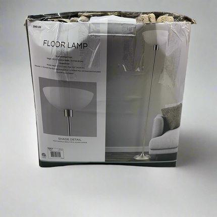 Brushed Steel Floor Lamp, 70” Tall – Open Box with Small Imperfection