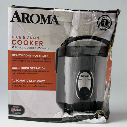 Aroma Rice Cooker 6-Cup Stainless Steel Open Box