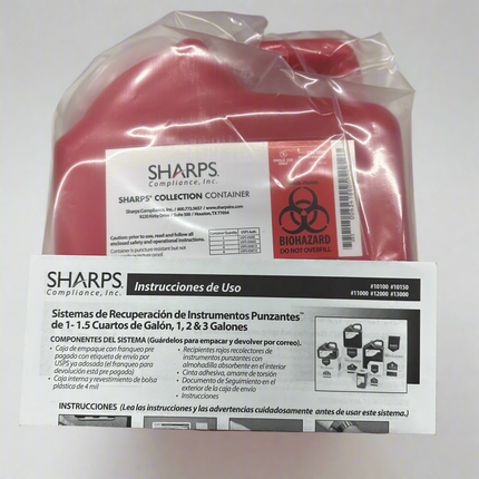 Mailback Sharps Container, 2 Gallon Red Snap-On Lid - Open Box