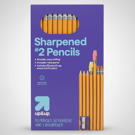 Up&Up Sharpened #2 Pencils 50-Pack + 50 Erasers & 1 Sharpener