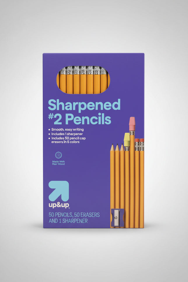 Up&Up Sharpened #2 Pencils 50-Pack + 50 Erasers & 1 Sharpener