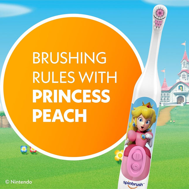 Spinbrush Princess Peach Kid’s Electric Battery Toothbrush, Soft Bristles