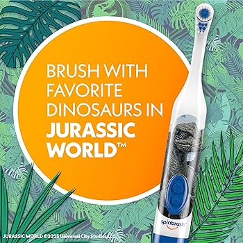 Spinbrush Jurassic World Battery Electric Toothbrush for Children Ages 3+ with 1 AA Battery, Soft Head Bristles