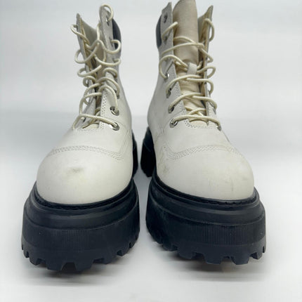 Timberland Women's Sky Boots, White Leather Platform Chunky Combat Lace-Up, New with Imperfection No Box, Size 9