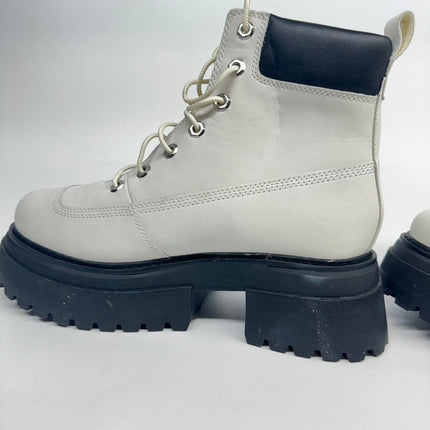 Timberland Women's Sky Boots, White Leather Platform Chunky Combat Lace-Up, New with Imperfection No Box, Size 9