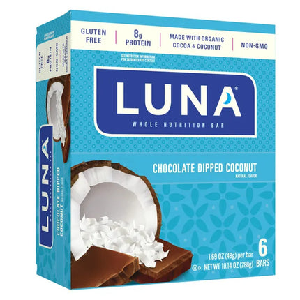 6-count box of Luna Chocolate Dipped Coconut Whole Nutrition Bars (Nov 12, 2026)