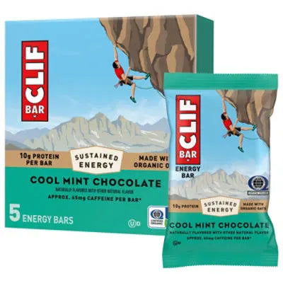 5-pack box of Clif Bar Cool Mint Chocolate Energy Bars (Jan 30, 2027