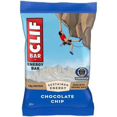 Clif Bar Chocolate Chip Energy Bars Value Pack featuring 15 individual 2.4 oz plant-based bars made with organic oats (Mar 09, 2027)