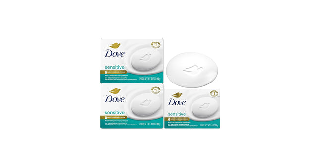 Dove Sensitive Skin Beauty Bars packaged in 8-bar value packs