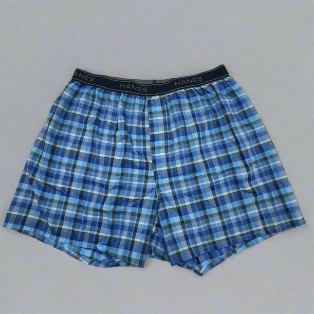 Hanes Comfort Flex Men’s Blue Plaid Boxers, Size M - New Without Tags