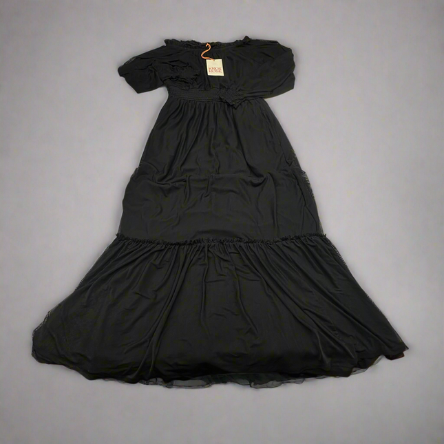 Knox Rose Black Tiered Maxi Dress with Elastic Waistband - New XS