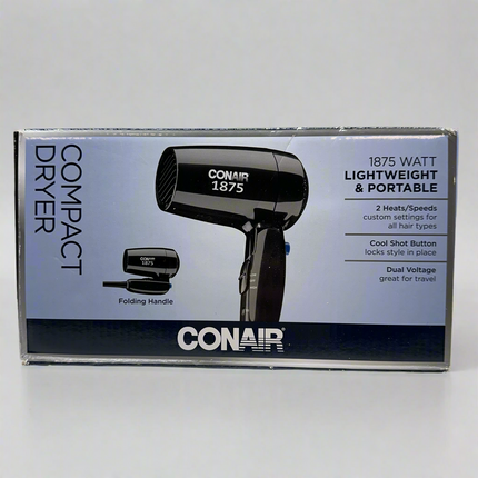 Conair 1875 Watt Dual Voltage Hair Dryer | Compact & Portable Design