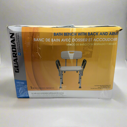 Guardian Adjustable Shower Chair with Backrest and Armrests, New Open Box