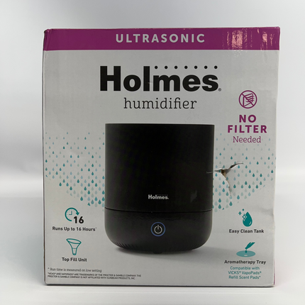 Holmes Ultrasonic 0.36 Gallon Cool Mist Top Fill Antimicrobial Humidifier in Black New, Open Box