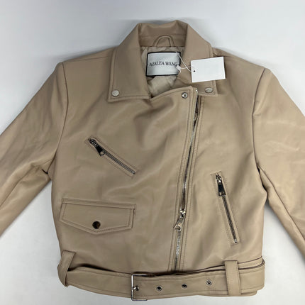 Azalea Wang Plus Crop Moto Leather Jacket Beige M - New