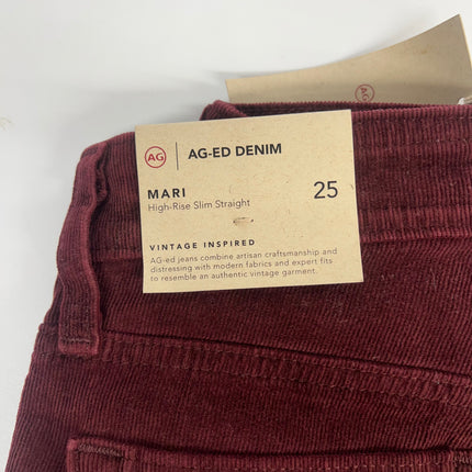 AG Jeans Women's Mari High-Rise Slim Straight Jeans - New - Bordeaux Rouge Vintage Inspired - Size 25