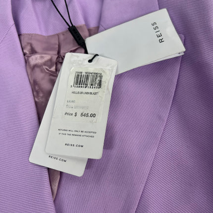 Reiss Hollie Lilac Purple Linen Blend Longline Double Breasted Blazer Jacket - New - Size 16