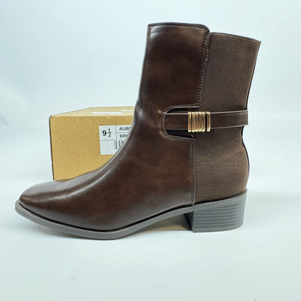 Journee Collection Women's Aubrie Tru Comfort Foam Inside Zip Stacked Heel Booties, Brown, New, Size 9.5