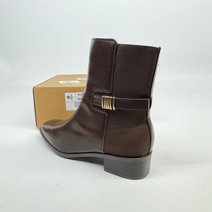 Journee Collection Women's Aubrie Tru Comfort Foam Inside Zip Stacked Heel Booties, Brown, New, Size 9.5