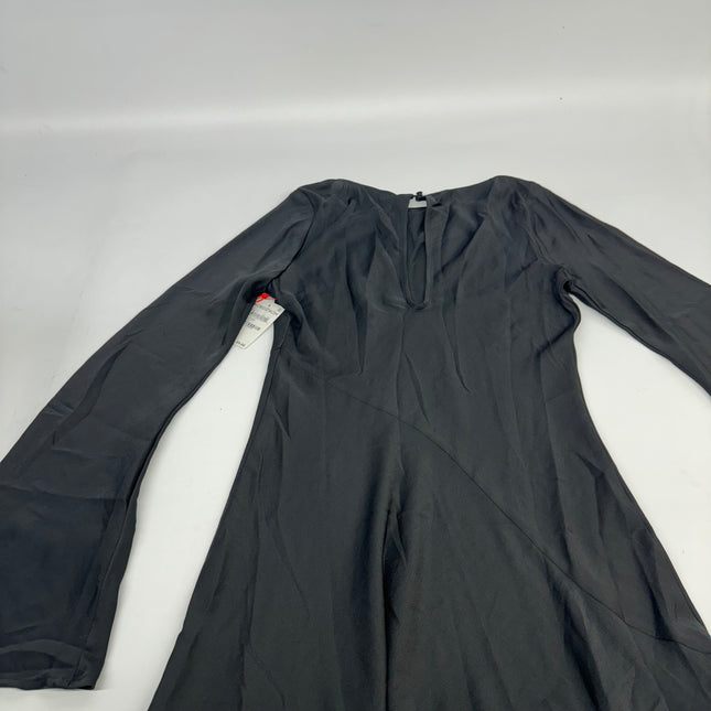 Open Edit Black Satin Long Sleeve Dress, New, Size S