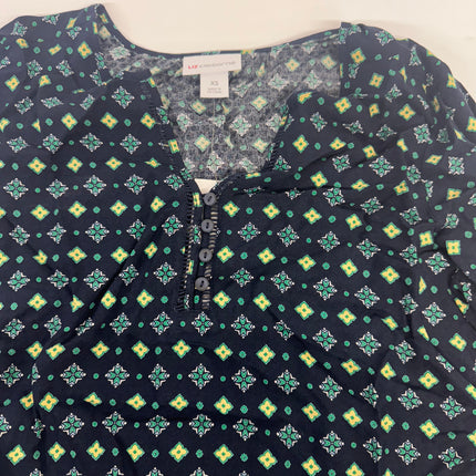 Liz Claiborne Long Sleeve Blouse - Navy Pattern - New - Size XS