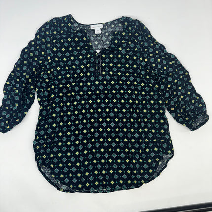 Liz Claiborne Long Sleeve Blouse - Navy Pattern - New - Size XS