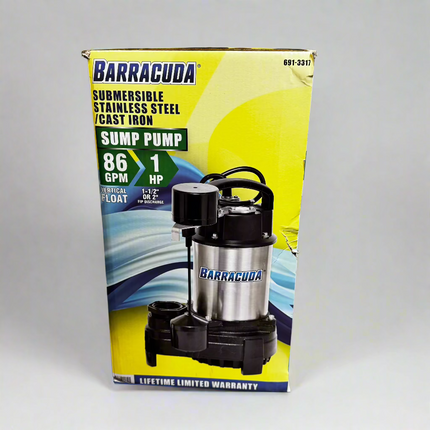 Barracuda 1 HP Cast Iron Sump Pump Side Discharge with Vertical Float Switch New