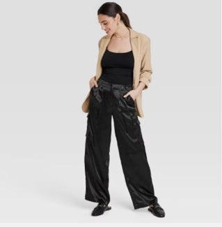 Women's 6 Pockets High-Rise Satin Cargo Pants - A New Day™, New No Tags - Black, Size 6