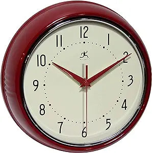 Infinity Instruments LTD. Retro 9-Inch Silent Sweep Wall Clock - Red (Open Box)