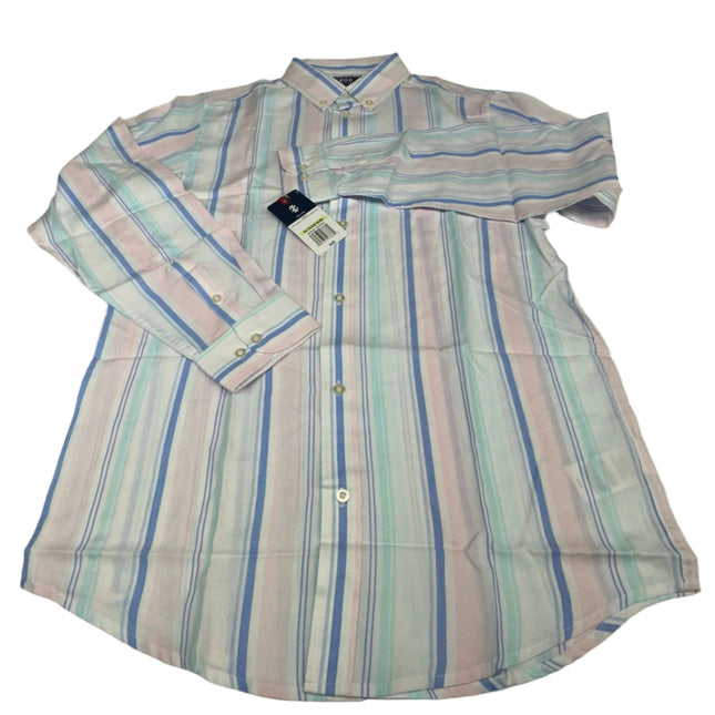 Izod Men's Striped Button-Down Shirt Pink Lemonade XL (18/20) New
