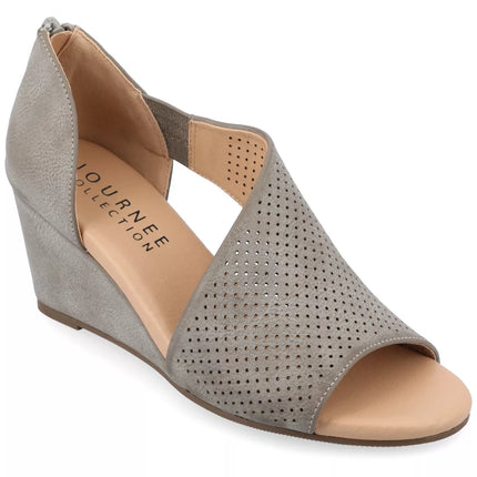 Journee Collection Aretha Tru Comfort Foam Back Heel Zip Peep Toe Wedge Sandals Size 8.5 New
