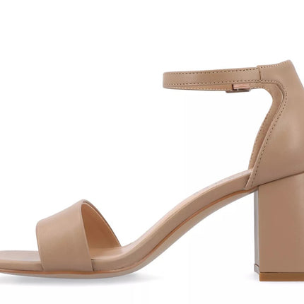 Journee Collection Women's Ankle Strap Block Heel Sandals - Beige Size 6.5 New