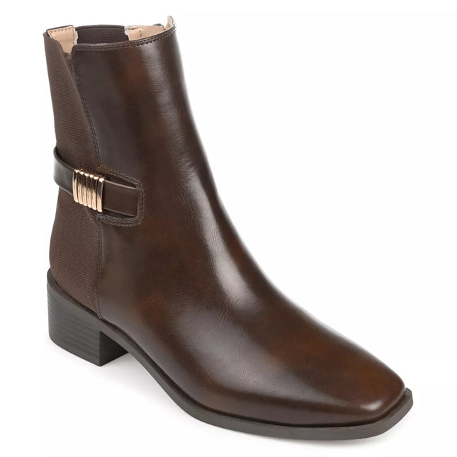 Journee Collection Women's Aubrie Tru Comfort Foam Inside Zip Stacked Heel Booties, Brown, New, Size 9.5

