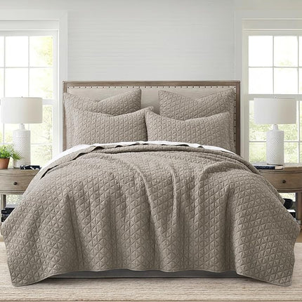 Levtex Home Rowan King Quilt Set - Tan Crinkle, Reversible (New)