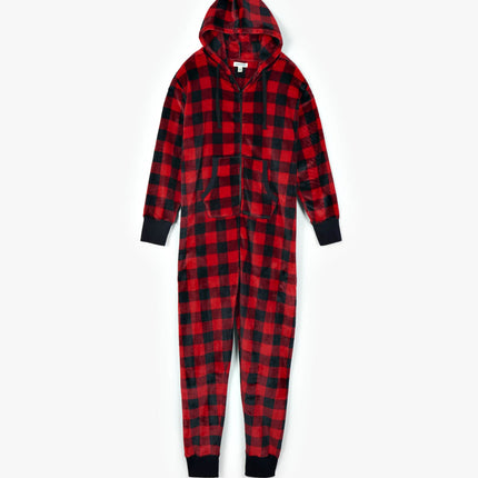 Little Blue House Buffalo Plaid Hooded Fleece Jumpsuit Size XS New