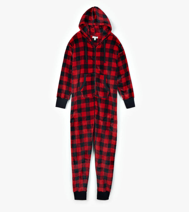 Little Blue House Buffalo Plaid Hooded Fleece Jumpsuit Size XS New