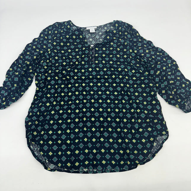 Liz Claiborne Long Sleeve Blouse - Navy Pattern - New - Size XS

