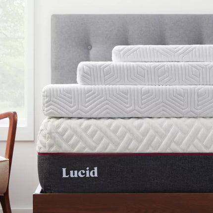 Lucid 4" Gel Memory Foam Mattress Topper with Breathable Cover, King, White - Open Box 