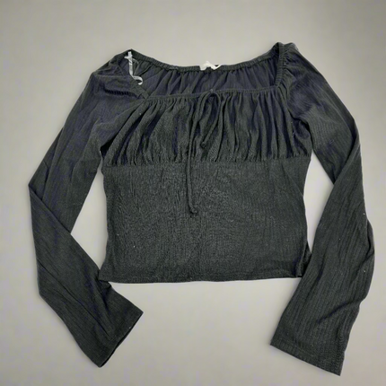  Lush Women's Black Ribbed Long Sleeve Blouse, New, Size L

