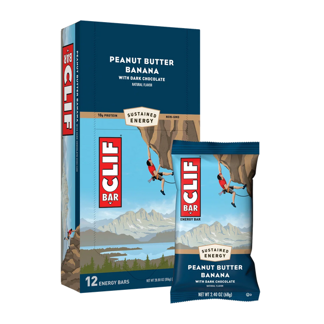12-count box of CLIF BAR Peanut Butter Banana with Dark Chocolate (Mar 14, 2027)