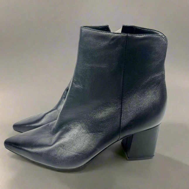 Marc Fisher Women Jina Black Leather Dress Pointy Toe Boots, New, No Box, Size 6.5