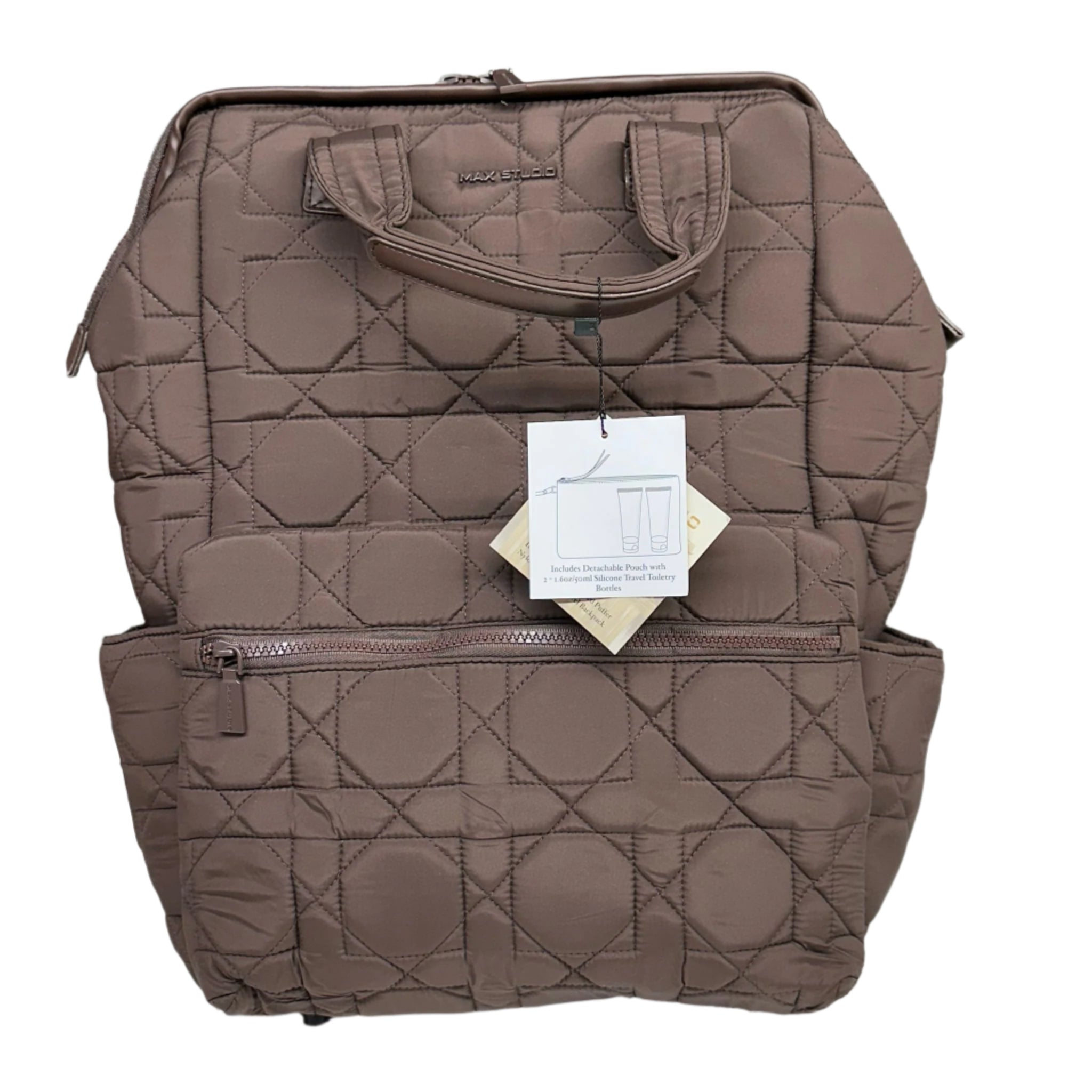 Max Studio Quilted Nylon Travel Backpack with Front Zipper Pocket