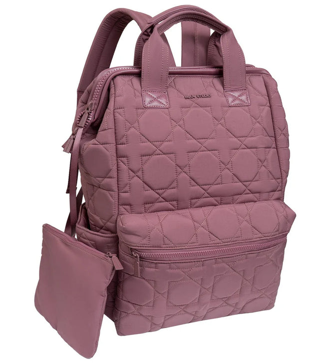 Max Studio Quilted Nylon Travel Backpack with Front Zipper Pocket – Pink – New