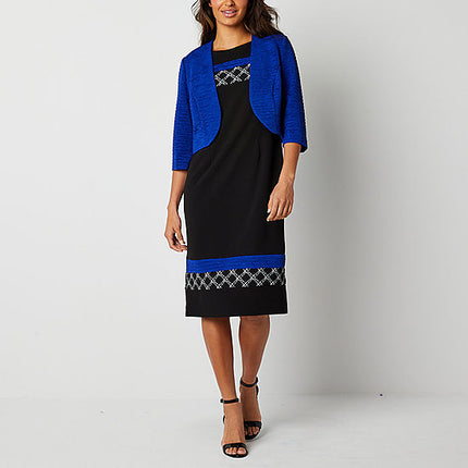Maya Brooke Women's Bordered Jacket Dress - Cobalt/Black - Size 12 - New