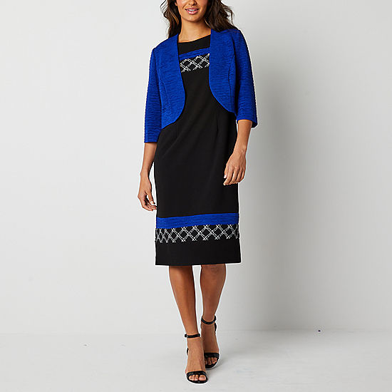 Maya Brooke Women's Bordered Jacket Dress - Cobalt/Black - Size 12 - New