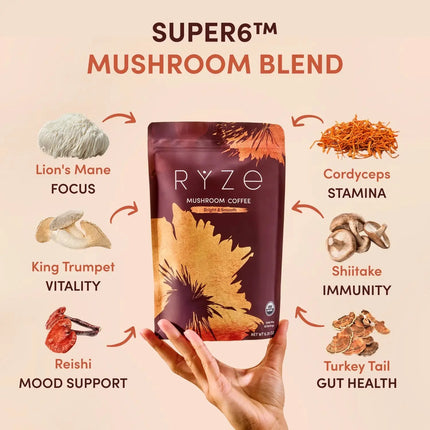 RYZE Mushroom Coffee Bright & Smooth Net Wt 6.3 oz (180g) ...