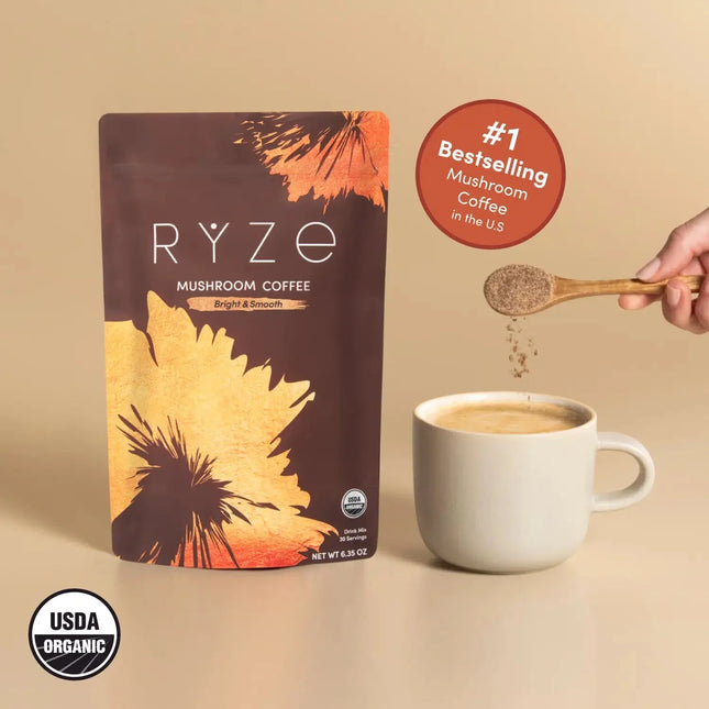 RYZE Mushroom Coffee Bright & Smooth Net Wt 6.3 oz (180g) ...