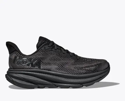 Men's HOKA Clifton 9 Running Shoes - Black/Blue Coral, Size 9 (New)